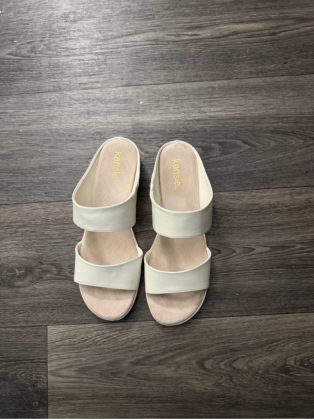 Kensie Women's Cream Double Strap Slide Sandals